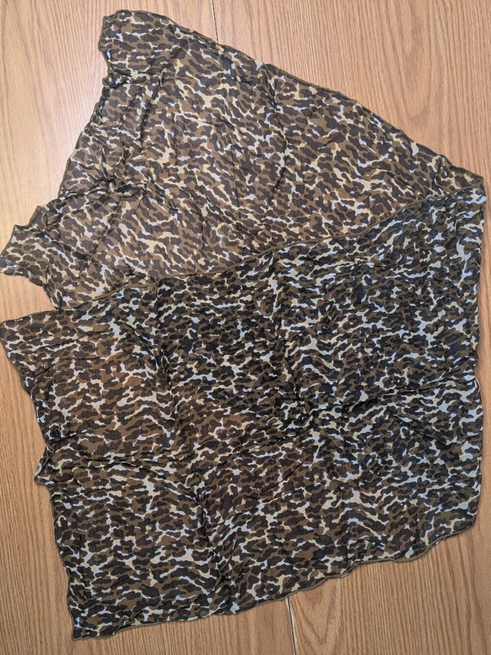 vintage 80s 90s leopard animal print scarf sheer Japan 42.5" x 16" rolled hem